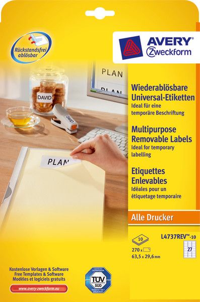 Avery L4737REV-10 - Printeretiketten - wit