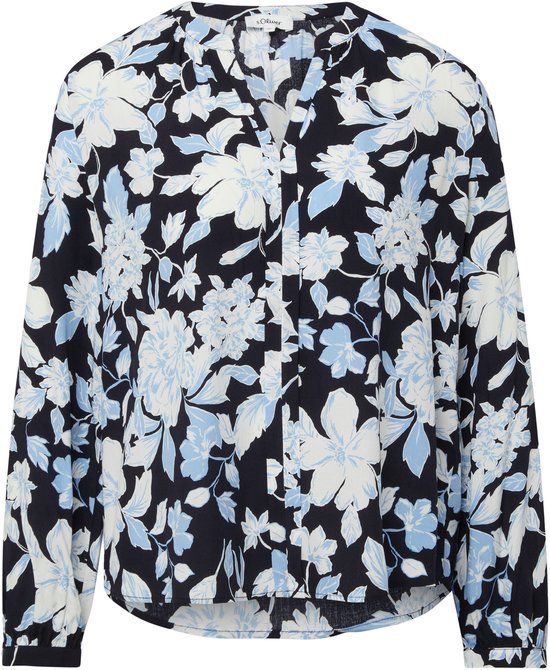 s.Oliver Vrouwen Blouse Navy Viscose Gebloemd Lange Mouw V-hals Regular Fit