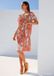 MADELEINE Jurk, Plisseekleid mit Paisley-Muster, Kort, Halve mouw, Klassieke kraag, Bloedoranje / Meerkleurig, Vrouwen, Maat 38