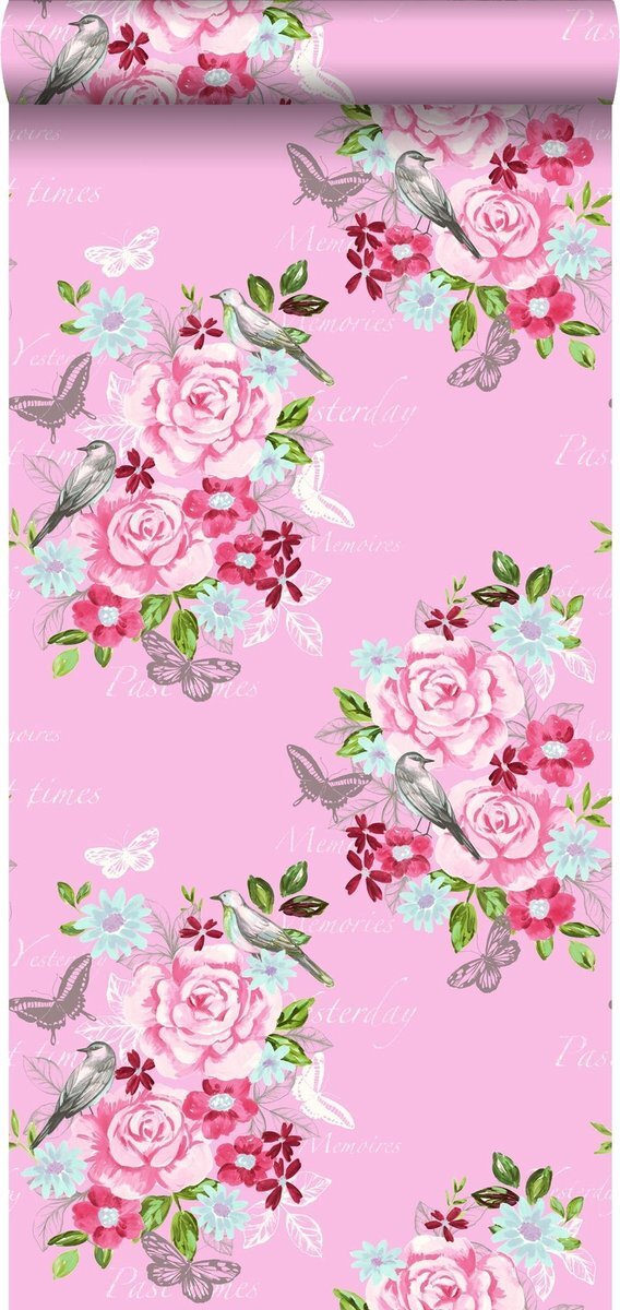 Esta Home behang bloemen en vogels roze - 138120 - 53 cm x 10,05 m