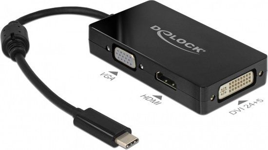 Delock USB-C naar HDMI, DVI en VGA adapter - 0.15m - Zwart