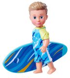 SIMBA Evi Love Timmy Surfer, speelpop draagt een coole surfoutfit incl. surfplank, 12 cm, vanaf 3 jaar