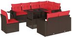 vidaXL 9-delige tuinbankset met kussens, bruin, polyrotan