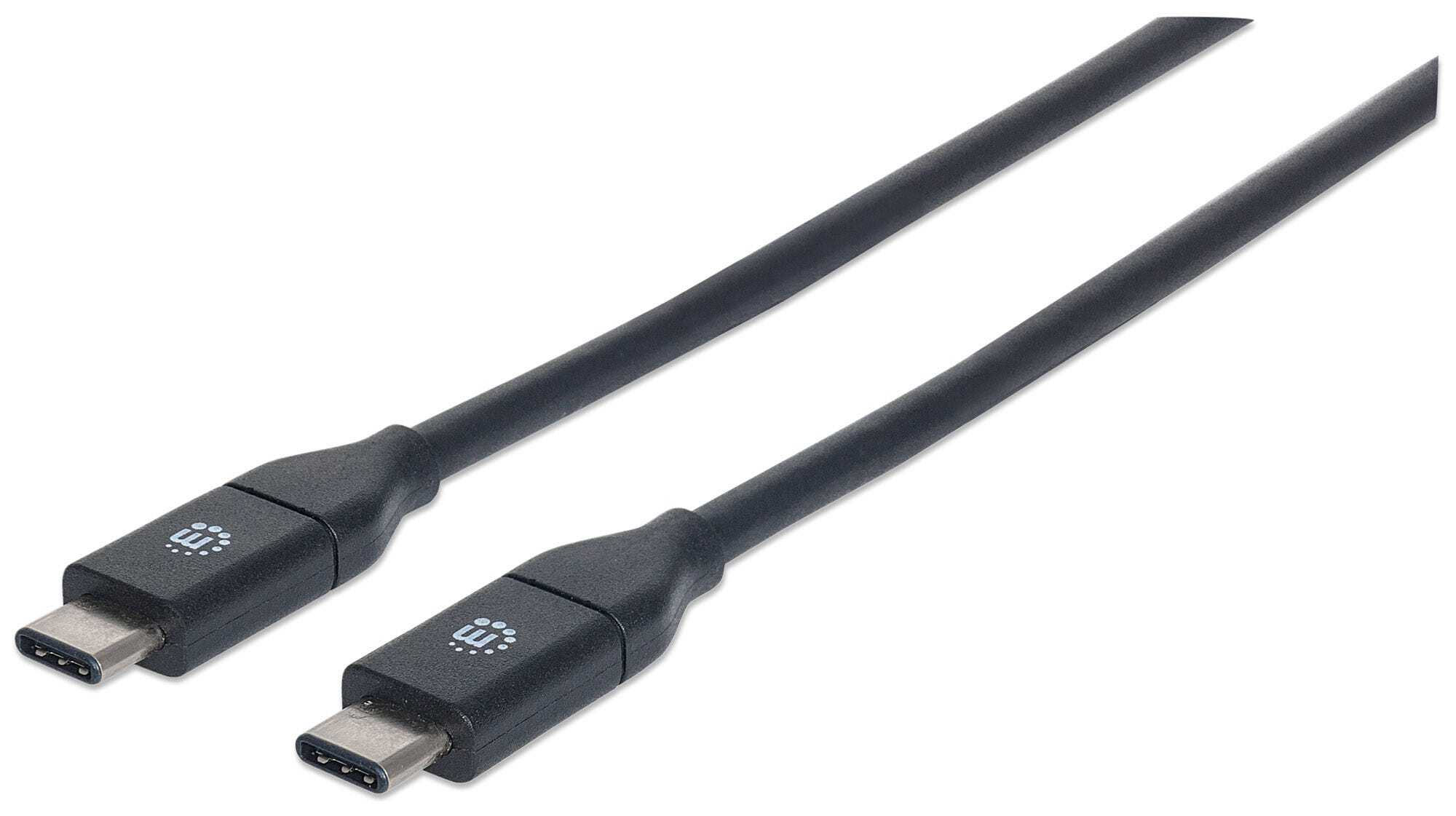 MANHATTAN USB-C to USB-C Cable, 1m, 10 Gbps (USB 3.2 Gen2), 3A, Male to Male, Black, Polybag