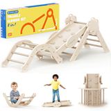 COSYLAND Klimrek Indoor M – Speelset 8-in-1 met Klimboog, Klimdriehoek en Glijbaan – Massief Houten Speeltoestel – Vanaf 18 Maanden – Natuurlijk/Licht Hout