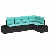 vidaXL Tuinbank Set Zwart en Turquoise Poly Rattan