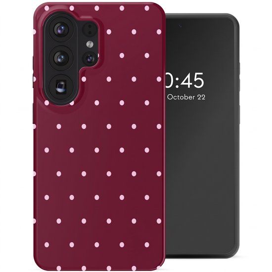 Selencia Hoesje - Geschikt voor Samsung Galaxy S26 Ultra - Backcover met Magnetische Ring - Happy Dots Burgundy