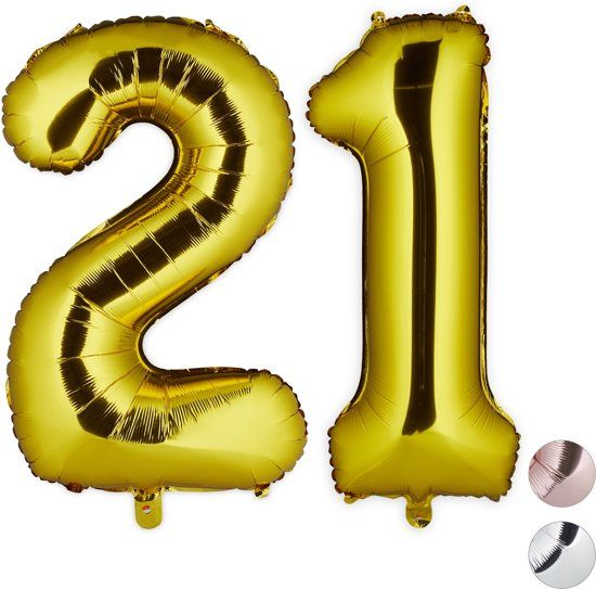 Relaxdays Folie Ballon - Cijfer 21 - Goud - 85 cm