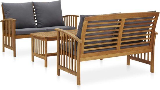 The Living Store Tuinmeubelset - Acaciahout - Donkergrijze kussens - 102x50x43 cm - Vintage