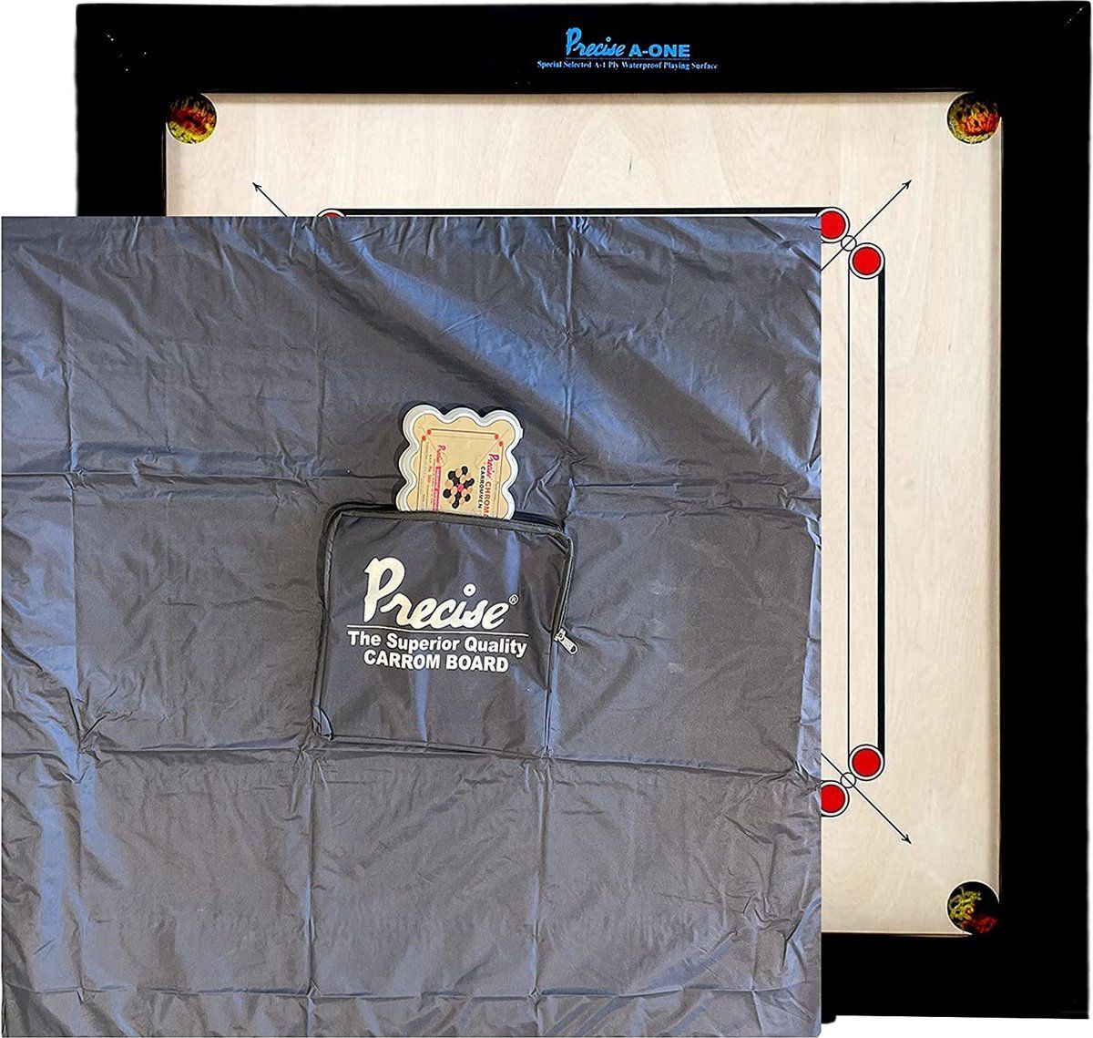 Precise Ama-8 mm Carrom Speelveld - 12kgs - 74x74 cm - 82x82c1m - INDIA made - Origineel Toernooi - inkl. Cover