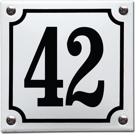 EmailleDesign® Emaille huisnummer wit/zwart nr. 42 - 10x10 cm
