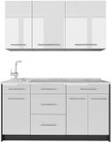 Vicco Eenpersoonskeuken Fame-Line, Wit Hoogglans/Antraciet, 150 cm, WB Marmer