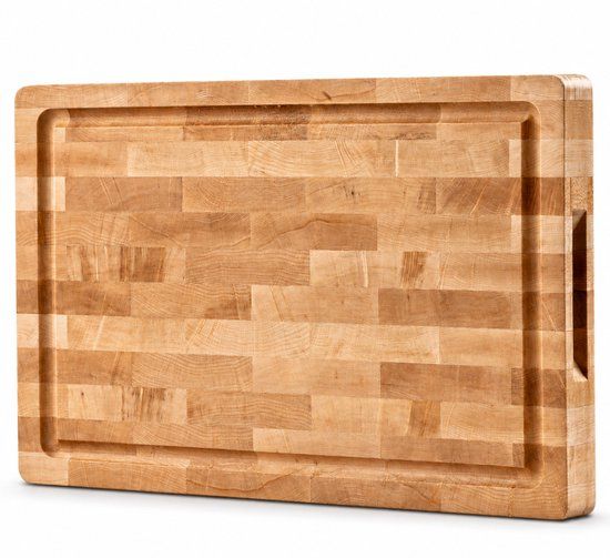 VDN Professionele Snijplank Esdoornhout met Sapgeul en Handvaten – Anti-slip Borrelplank - Hakblok Kopshout 26x38x3.5 cm