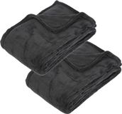 Atmosphera Fleece deken of plaid harig - 2x - antraciet - 130 x 180 cm - polyester