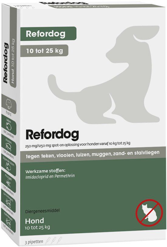 Tick Off Refordog 250mg spot-on voor honden tot 10-25kg - 3 pipet