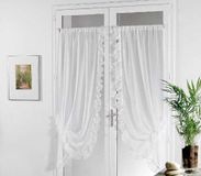 LINDER 0110/10/501 Bonne Femme Gordijn voor gordijnroedes, effen, voile, lichtdoorlatend, wit, 2 stuks, 95 x 210