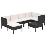 vidaXL 7-delige Loungeset met Kussens Poly Rattan Zwart