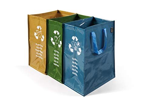 Perfetto 0468D Set met 3 zachte opbergdozen voor papierscheiding, glas, kunststof