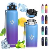Vikaster Thermosfles, 0,5 l, roestvrij staal, 18/8 thermosfles, vacuüm-geïsoleerde thermosfles, sportfles, drinkfles voor warme en koude dranken, outdoor