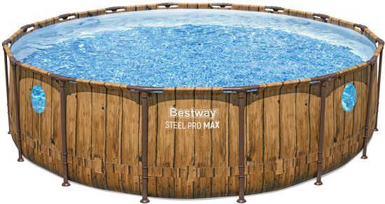 Bestway Power Steel Swim Vista Opzetzwembad - 488x122 cm - Rond - Houtprint - Incl. Filterpomp & Accessoires