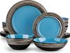 ARBRE Servies voor 4 personen, 16-delig, steengoed, combinatie servies met strepen, rond