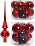 Decoris Kaemingk B.V. Compleet glazen kerstballen pakket kerstrood glans/mat 33 stuks met piek glans - 20x 6 cm - 12x 8 cm