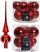 Decoris Kaemingk B.V. Compleet glazen kerstballen pakket kerstrood glans/mat 33 stuks met piek glans - 20x 6 cm - 12x 8 cm