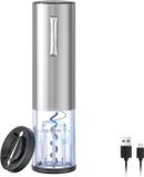 Ouvre-bouchon électrique sans marque - Compact, rechargeable - Avec coupe-capsule, lumière LED et boîtier en acier brossé - Argent