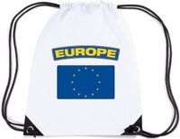 Bellatio Decorations Europa thema sporttas - nylon rijgkoord rugzak - wit met vlag print - supporters - 11 liter - 45 x 34 cm