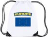 Bellatio Decorations Europa thema sporttas - nylon rijgkoord rugzak - wit met vlag print - supporters - 11 liter - 45 x 34 cm