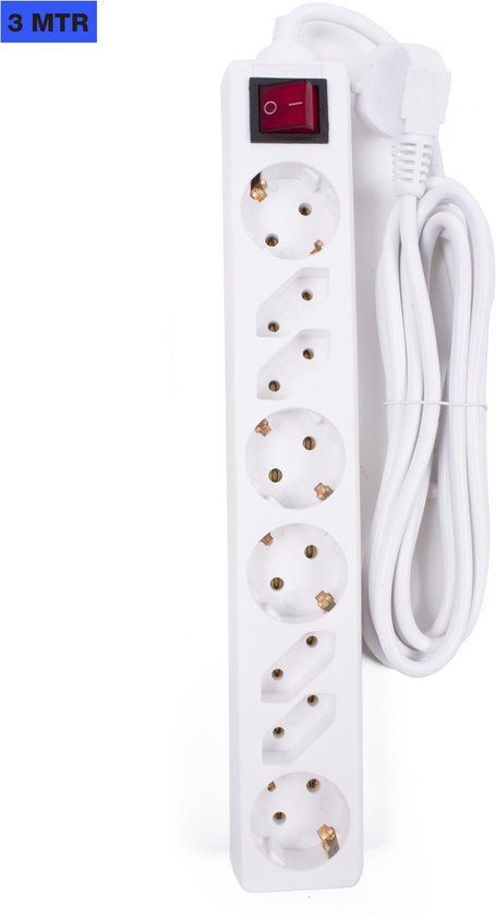 Benson Stekkerdoos - 8 aansluitingen - met schakelaar - 3 meter kabel - wit
