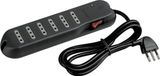 bticino 3630GBF stekkerdoos met 6 uitgangen met verlichte schakelaar, 2200 W, 250 V, zwart
