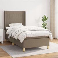 vidaXL Sommier à Lattes de Lit avec Matelas, Lit Rembourré, Lit Simple, Lit Adulte de Chambre à Coucher Intérieur, Moderne, Taupe 90x200 cm Tissu