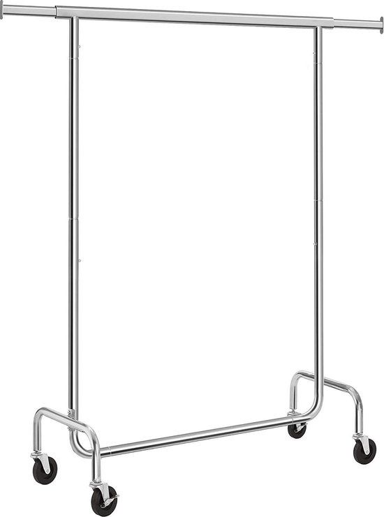 Merkloos Heavy-duty Metal Clothes Rack - 130 kg Capacity - Adjustable, Chrome, with Wheels