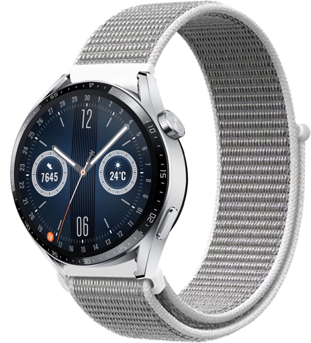 Strap-it 46mm nylon band - zeeschelp - Geschikt voor Huawei Watch GT 3 - 46mm