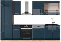 Vicco Fame-Line Complete keukeneenheid – 300 cm, WB Marmer Donkerblauw hoogglans/gouden eik