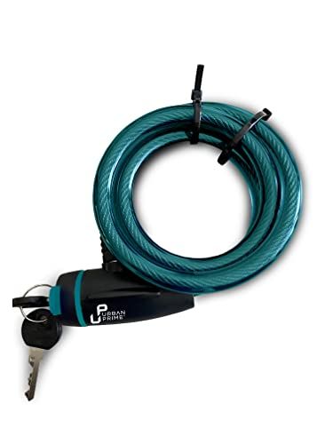 Urban Prime Beveiligingskabelslot met sleutel, diefstalbeveiliging voor fietsen en scooters, slot met sleutel, 120 cm kabel, Ottanium