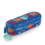 Miquelrius - Etui, ovaal, gemaakt van gerecyclede flessen, ritssluiting, organiseer je schoolbenodigdheden voor school, Blauw, dino dude
