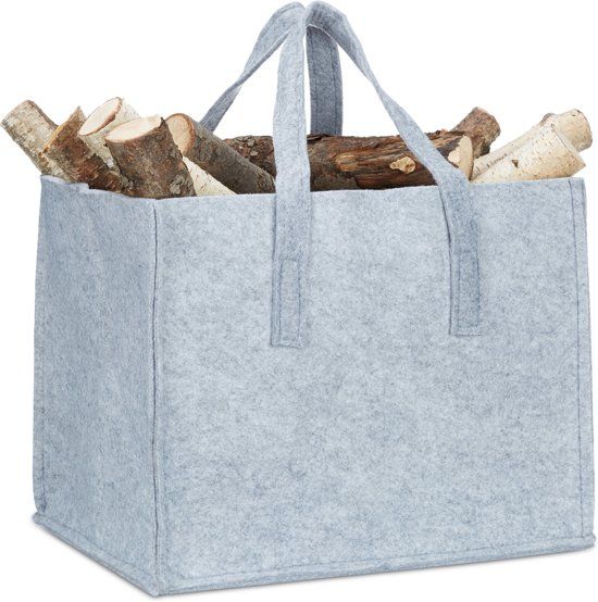 Relaxdays Houtmand VILT - opbergmand GRIJS - krantenbak - viltmand - 34,5x43x35,5cm