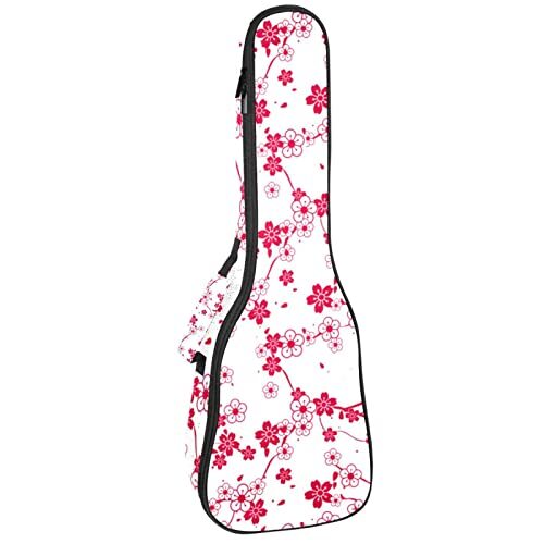 Mersov Tenor Ukelele Gigbag Waterdichte Ukelele Case Gewatteerde Rugzak, Geweldig voor Sopraan Concert (21/23/24") Fris Rood Kersenbloesem Patroon