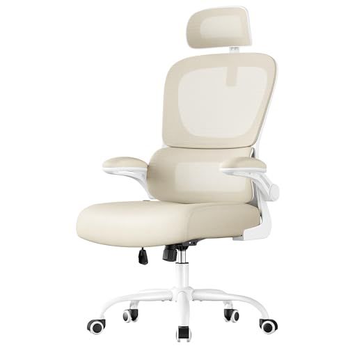 SONGMICS Bureaustoel – Ergonomisch – Mesh-stof – Opklapbare armleuningen – Zwart
