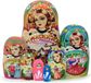 Matriochka dolls girls with braid - Set of 7 - Multicoloured - Decorated with flowers and pearls
