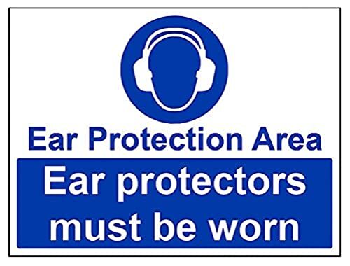 V Safety VSafety 41022BF-R "Oor Protection Area/Ear Protectors Moest Worn" Verplicht PBM Sign, Stijf Kunststof, Landschap, 400 mm x 300 mm, Blauw