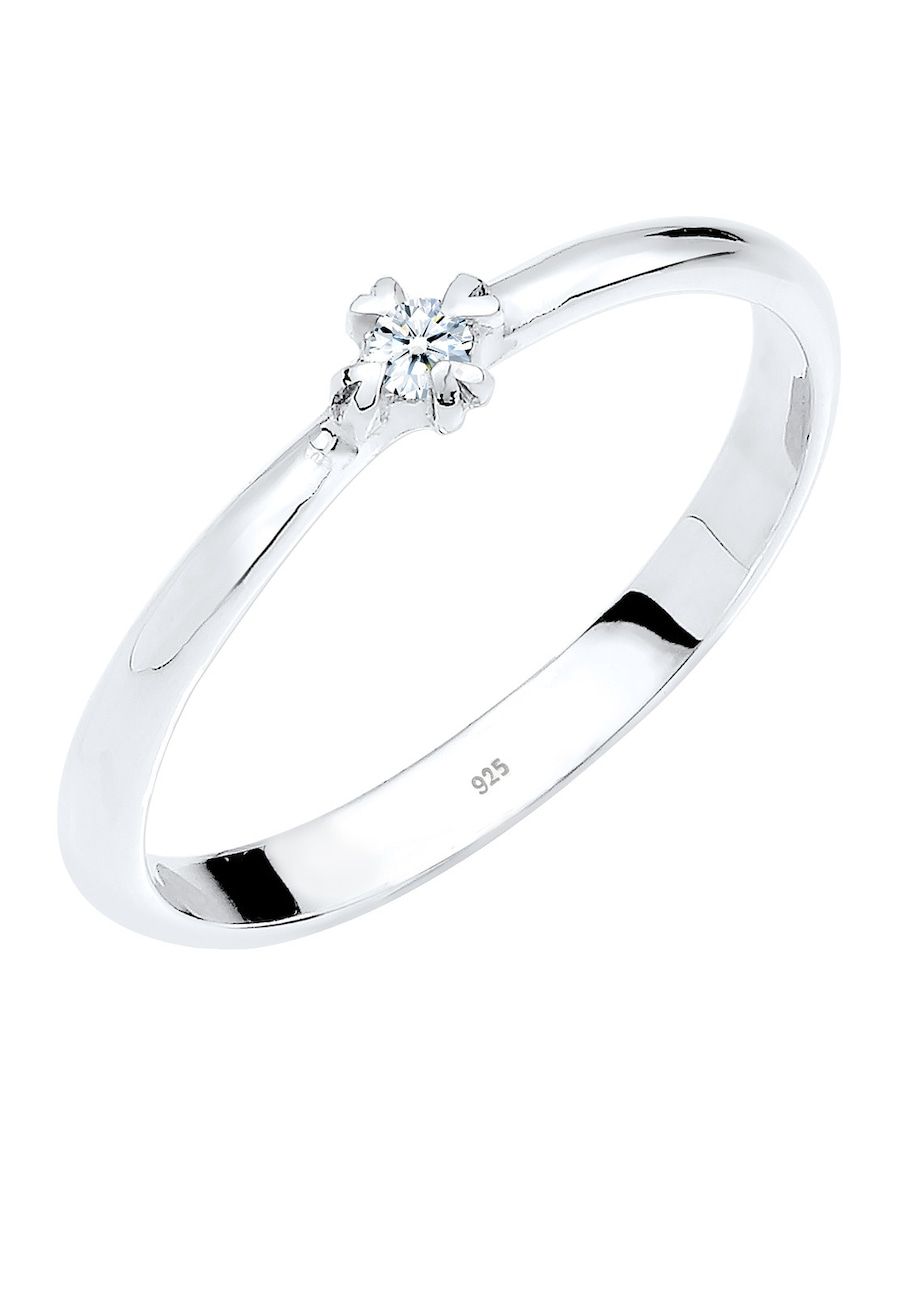 Elli DIAMONDS Ring Dames Solitaire Hart Verlovingsdiamant (0.03 ct.) in 925 Sterling Zilver
