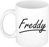 Bellatio Decorations Freddy Naam koffiemok - beker - met sierlijke letters - wit