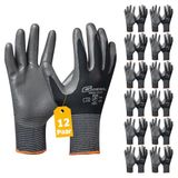 Gebol Midi Flex | Werkhandschoenen met afstotende nitrilcoating | Nitril handschoenen voor werkplaats en tuin | voor dames en heren | maat L (maat 9) | zwart | 12 paar multipack