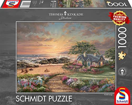 Schmidt Spiele 57368 Thomas Kinkade, Seaside Cottage, puzzel met 1000 stukjes, normaal