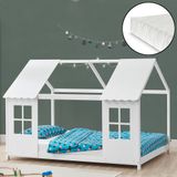 [en.casa] Kinderbed Tostedt huisbed met matras wit 90x200 cm