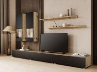 Meuble TV hifi BABEL 5 portes chêne artisan/noir mat avec led