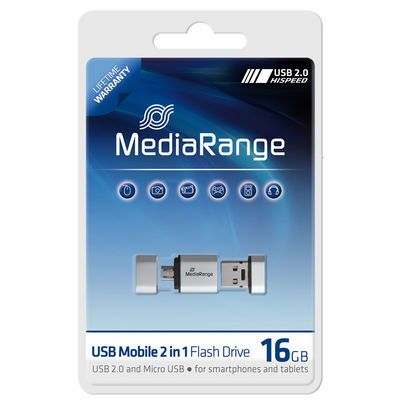 MediaRange 16GB USB Mobile 2 in 1 OTG - Zilver